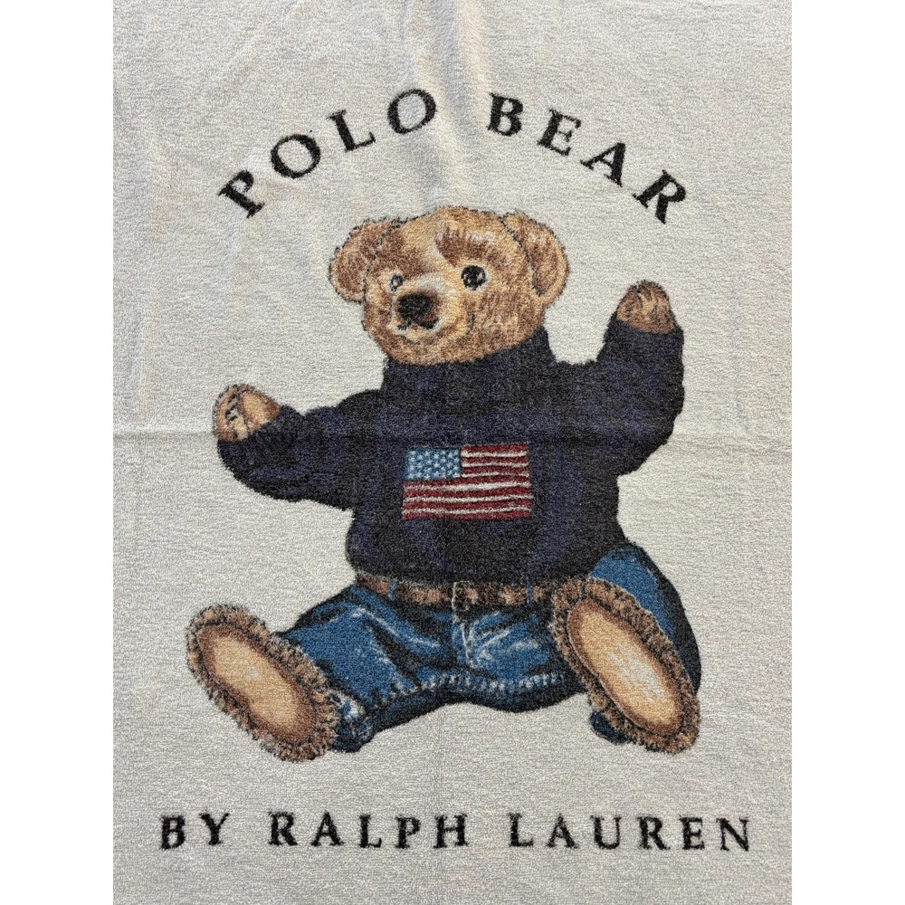 Ralph Lauren Polo Bear Beach Towel White Cotton USA Flag Sweater Vintage USA